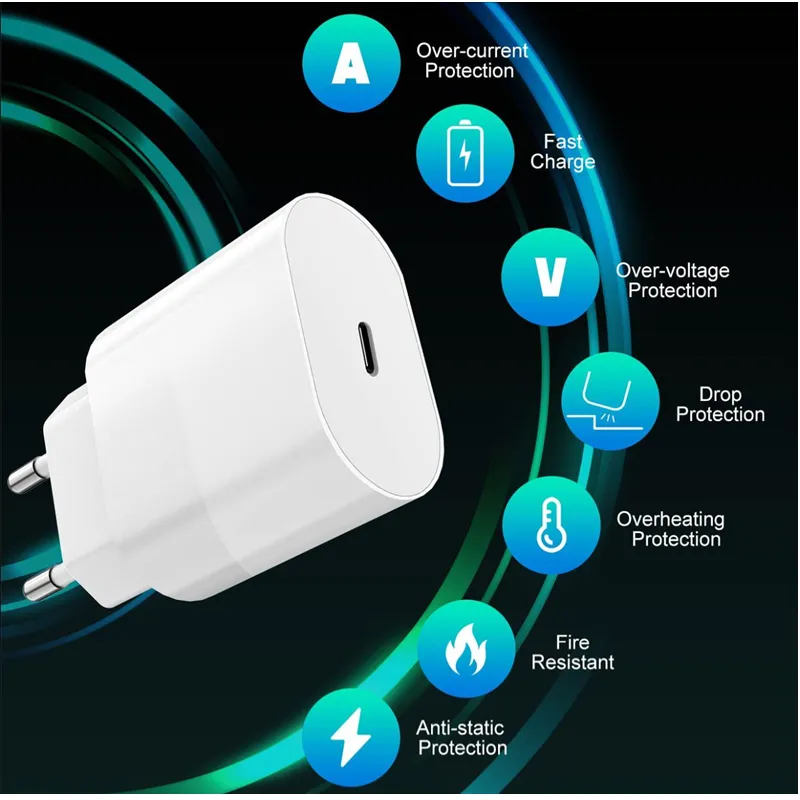 20W Pd Charger Head With Type C To Lightning Cable- Pd 2 In 1