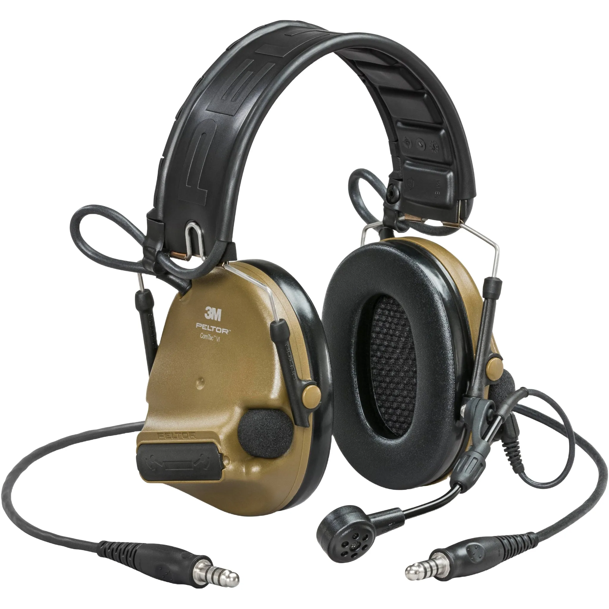 3M PELTOR MT20H682FB-19N CYS ComTac VI NIB Headset, Dual Downlead, Headband w/ included ARC, Coyote Brown, 1 Each