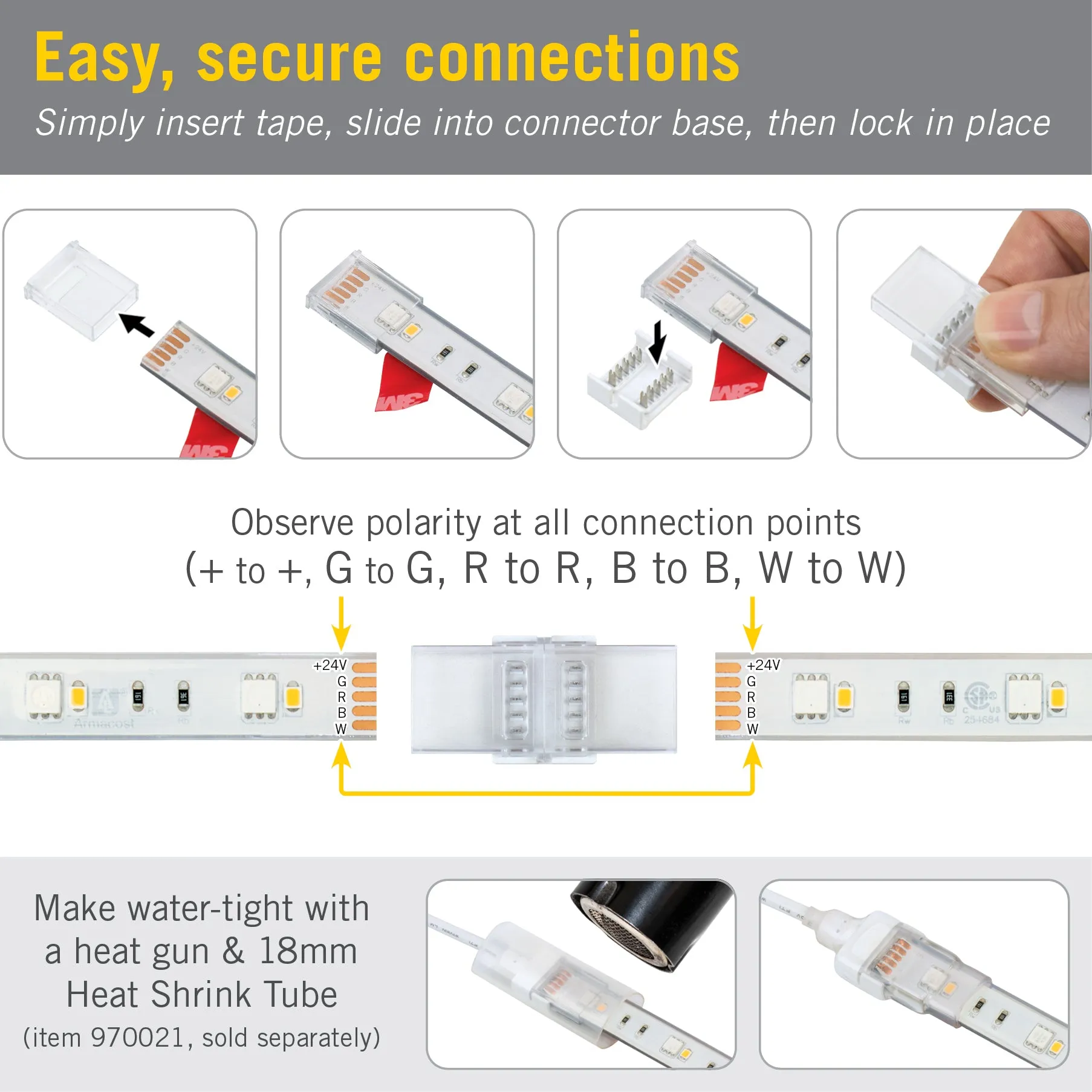 5 Pin IP67 Outdoor LED Strip Light RGB W Tape to Tape Splice Connector