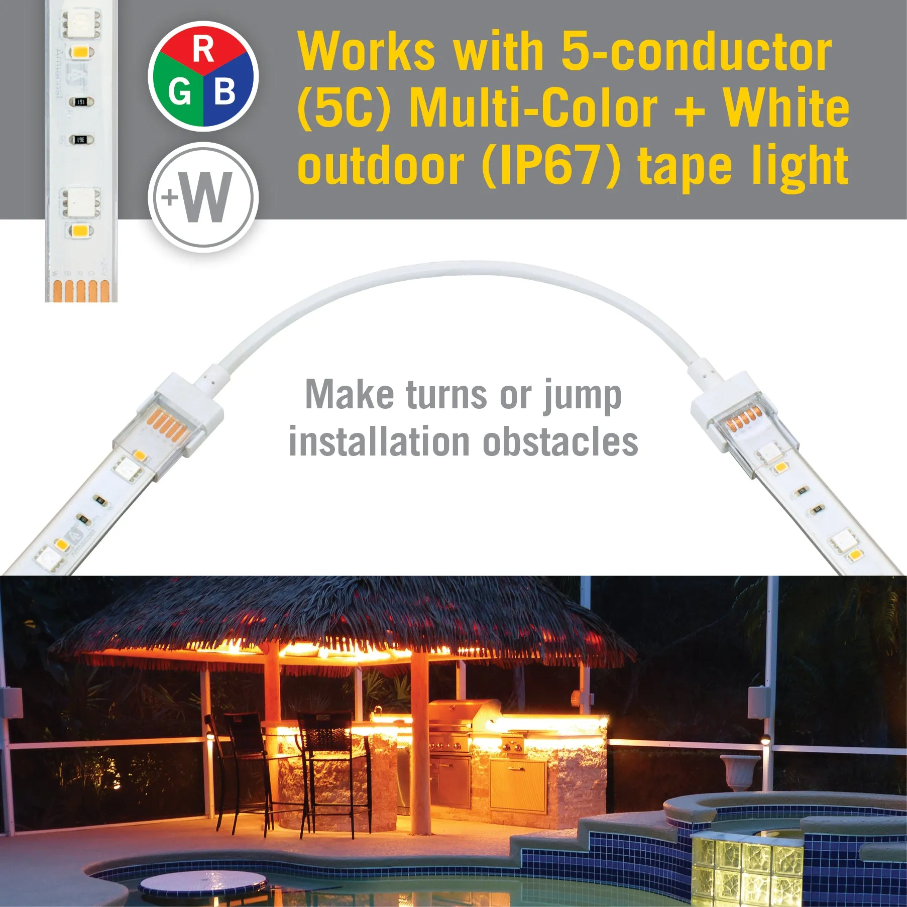 5 Pin RGB W IP67 LED Strip Light 6 in Tape to Tape Connector