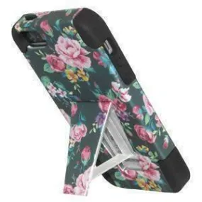 Amzer Double Layer Designer Hybrid iPhone Case with Kickstand - Tropical Romantic Colorful Roses Floral