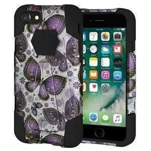 Amzer Dual Layer Designer Hybrid iPhone 7 Case with Kickstand - Gold Violet Butterfly Flower Polka Dots Mandala