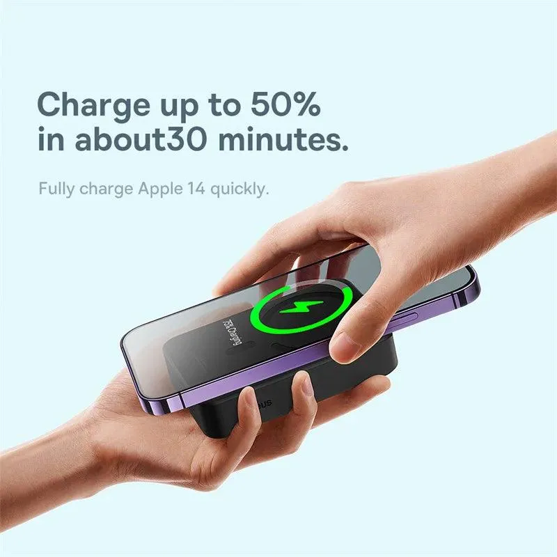 Baseus 10000mAh Mini Magnetic Wireless Fast Charger for iPhone 15, 14, 13 & Pro Max - Auto-Wake Power Bank