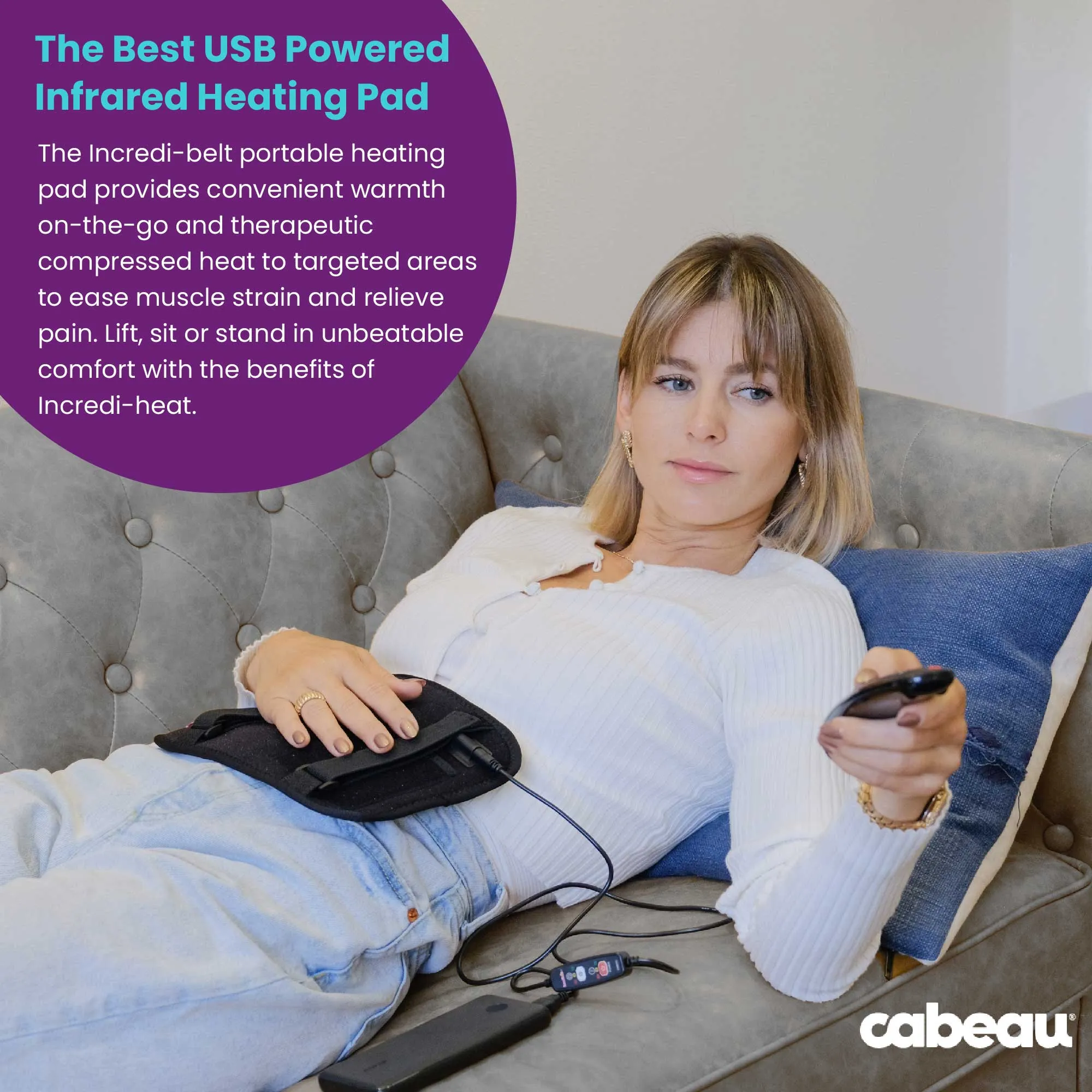 Cabeau Incredi-Heat USB-Powered Portable Heating Pad, 3 Temperature Settings, Black