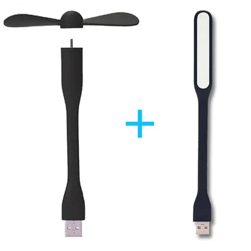 Creative Mini USB Fan & USB LED Light Flexible Bendable Cooling Fan and Lamp For Power Bank & Notebook & Computer Summer Gadget