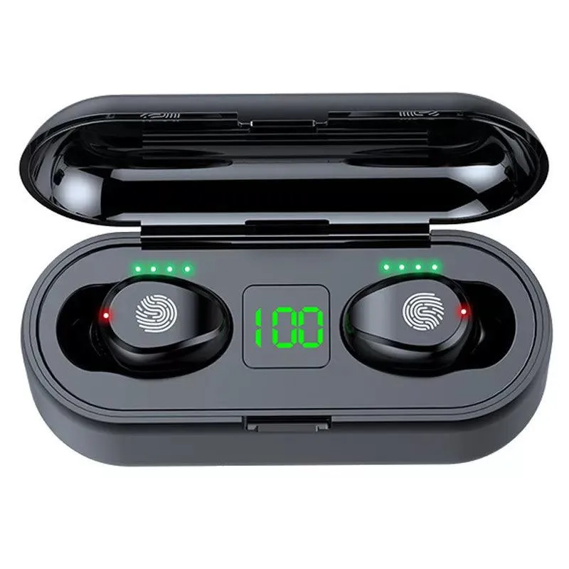 F9 TWS Bluetooth Earbuds with Charging Case – Waterproof Sports Headphones with Touch Control and Noise Cancellation