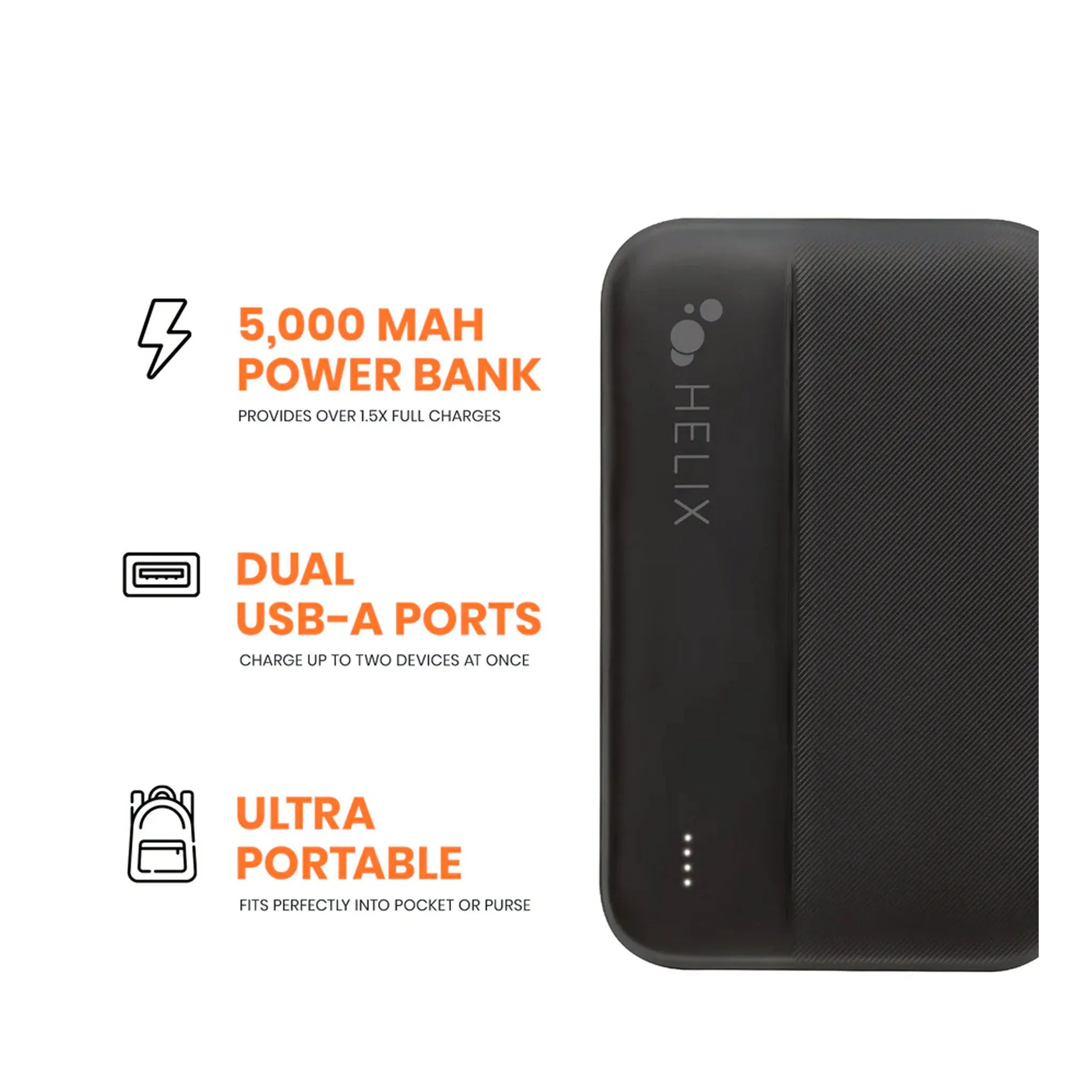 Helix ETHPB5 5,000 mAh Power Bank with Dual USB-A Ports