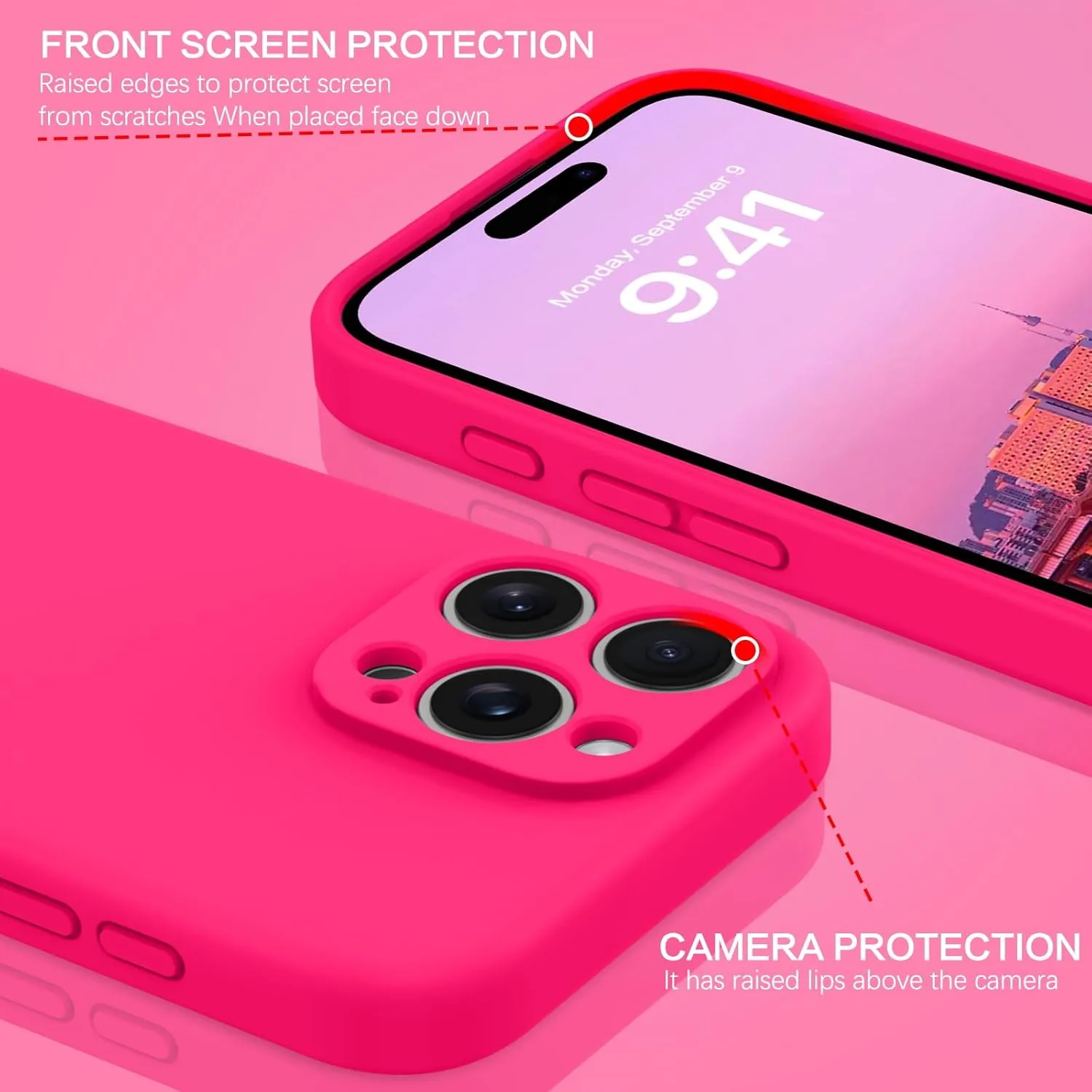 iPhone 16 Pro Case Phone Case iPhone 16 Pro[ Lining Shockproof Phone Cover 6.3", Hot Pink