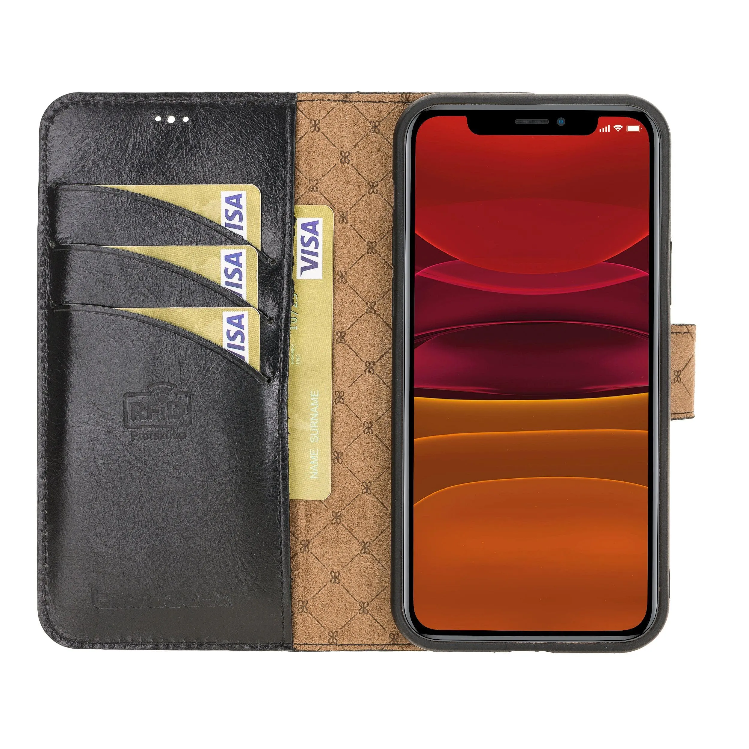 Non Detachable Leather Wallet Cases for Apple iPhone 12 Series