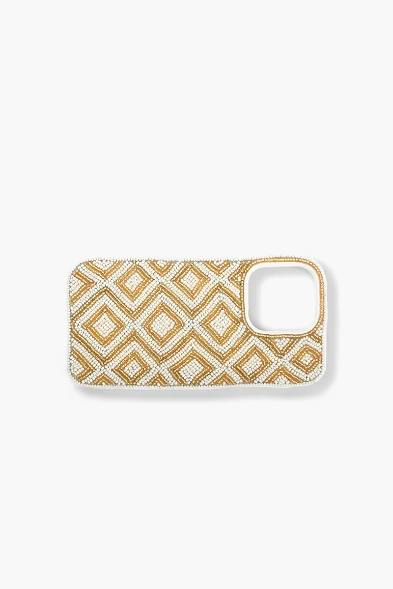 Pearl White and Gold Beaded Iphone 14Pro Case