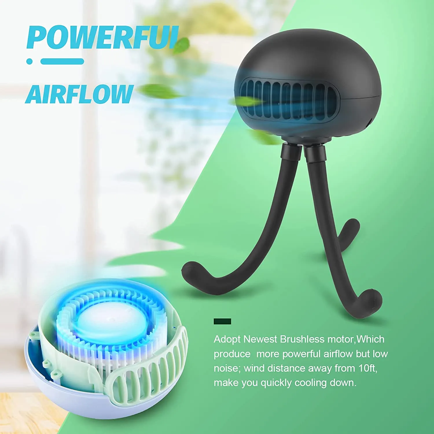 Portable Mini USB Fan Portable Bladeless Fan with Flexible Tripod Clip