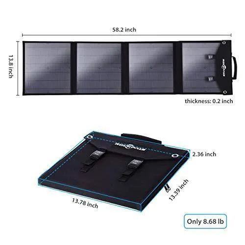 ROCKPALS SP002 Foldable 60W Solar Panel Charger for Suaoki/Jackery Explorer 240 / Webetop/Goal Zero Yeti/Paxcess Portable Power Station Generator and USB Devices, QC3.0 USB Ports