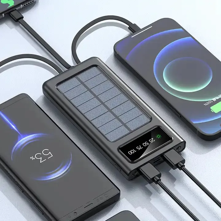 Solar Power Bank 20000CmAh, Fast Charging Built in Cable