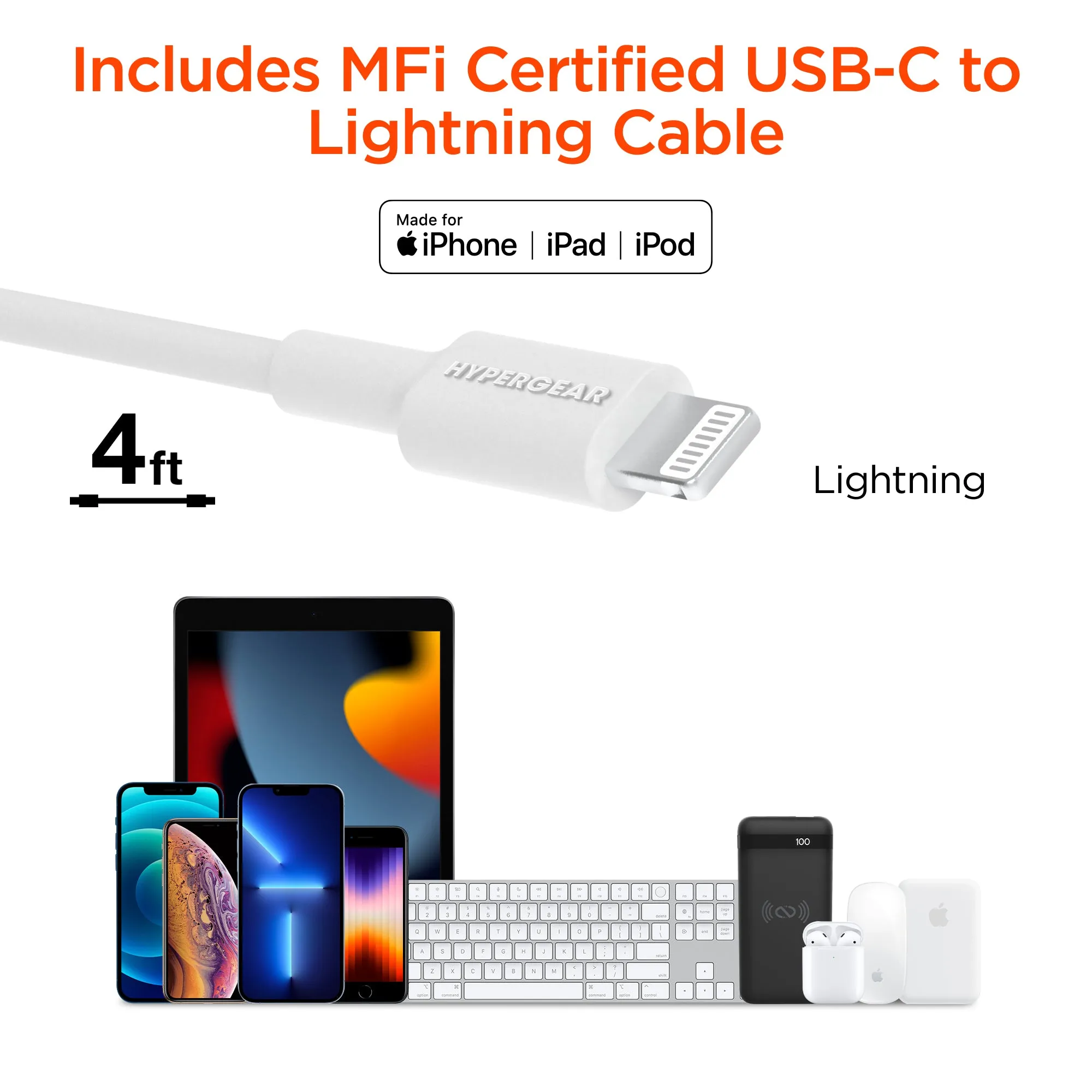 SpeedBoost 25W USB-C PD   12W USB Fast Car Charger with PPS | Includes 4ft MFi Lightning Cable | White