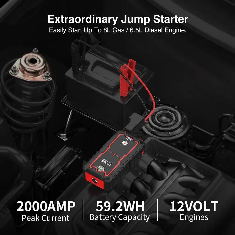 Ultimate 2000A Portable Car Jump Starter and Power Bank with Emergency Features