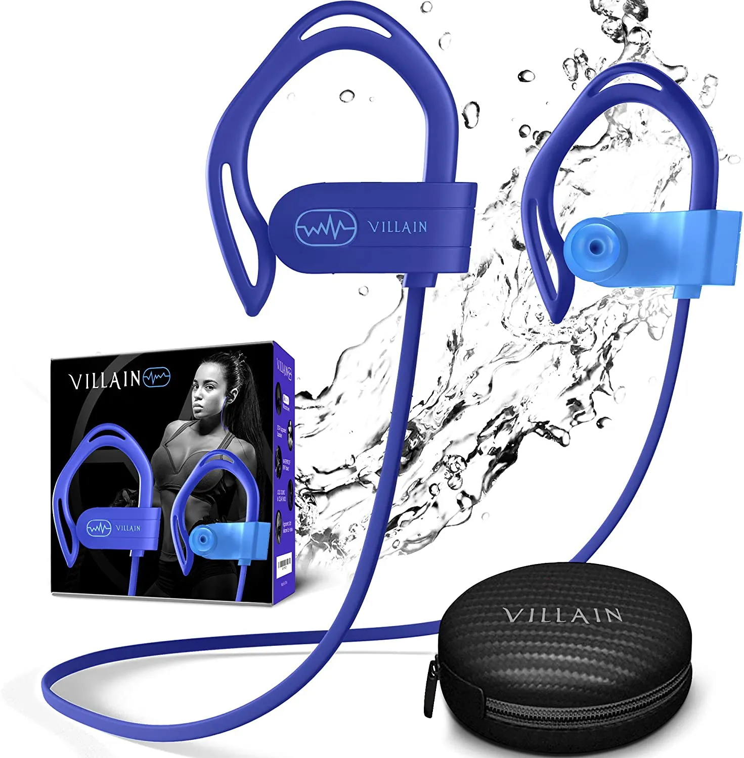 Villain Sport Headphones | Running Headphones | Workout Headphones | Gym Headphones | Wireless Bluetooth Earbuds IPX7 HiFi HD Sound with Thumping Bass